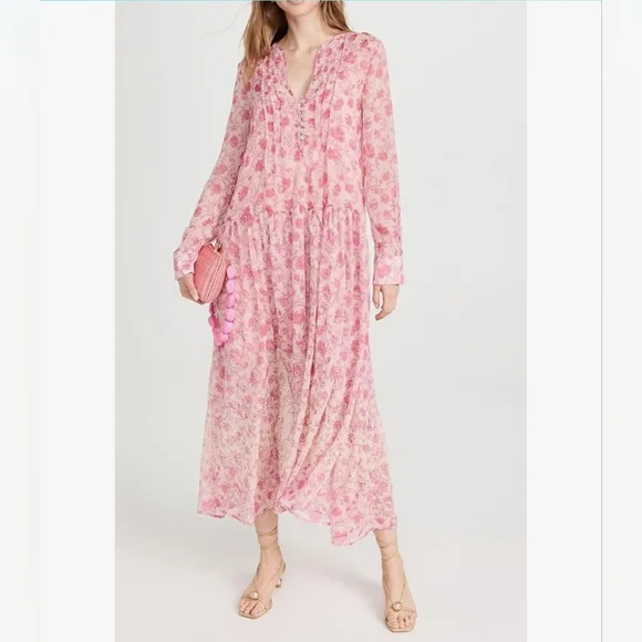 Free people pink floral Women's See Ot through maxi Dress xs NWT - Picture 1 of 14